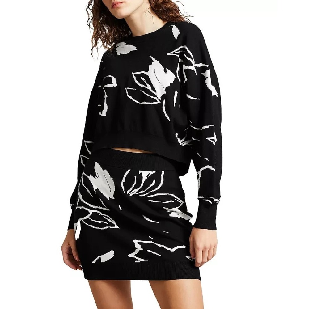 Ted Baker NWT Black‎ Ruthii Print Cropped Sweatshirt Size 2 (6 Equivalent)